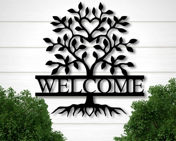 Metal Welcome Sign for Front Porch Metal Wall Art Tree - Custom Cut Metal Sign