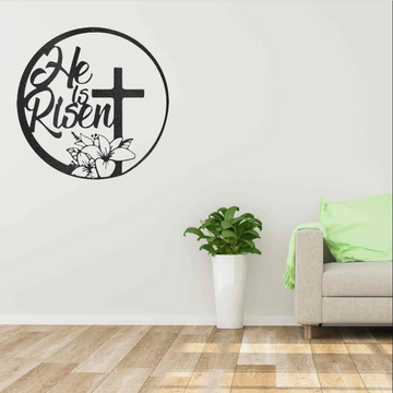 Jesus he is risen lily flower and cross Metal House Sign