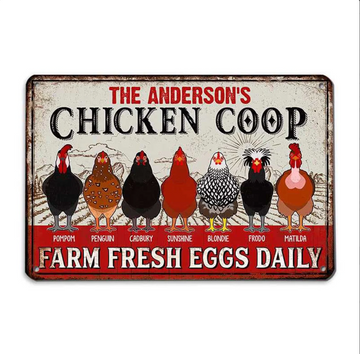 Personalized Chicken Coop Farm Fresh Eggs Daily - Funny Wall Art - Personalized Classic Metal Signs