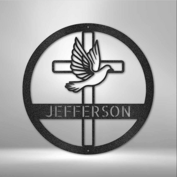 Dove and Cross Jesus Monogram Personalized Metal House Sign