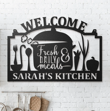 Customize Kitchen Fresh Daily & Meals - Cut Metal Sign