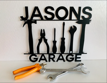 Metal Garage Sign Custom Name - Cut Metal Sign