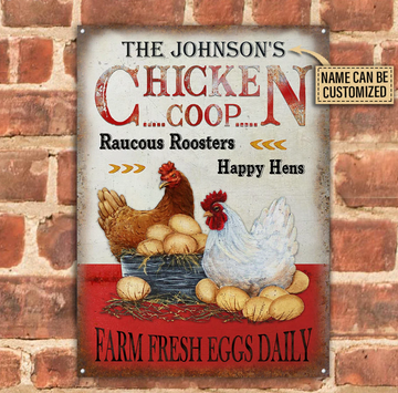 Personalized Chicken Coop Raucous Roosters Happy Hens - Funny Wall Art - Personalized Classic Metal Signs
