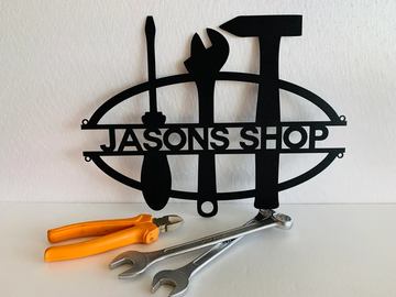 Personalized Metal Garage Sign Custom Name Work Shop - Cut Metal Sign