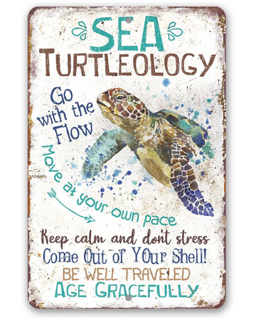 SEA TURTLEOLOGY GO WITH THE FLOW - Funny Wall Art - Classic Metal Signs