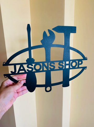Personalized Metal Garage Sign Custom Name Work Shop - Cut Metal Sign
