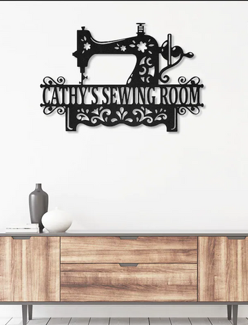 Custom Sewing Room Monogram - Personalized Metal House Sign