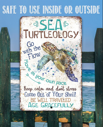 SEA TURTLEOLOGY GO WITH THE FLOW - Printed Metal Sign