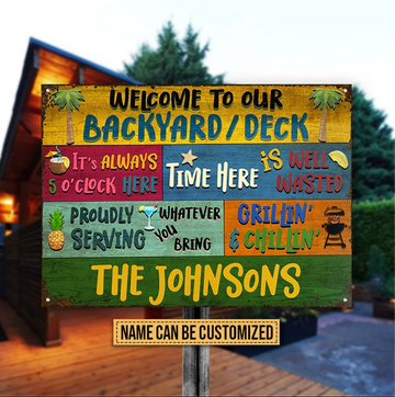 Personalized Welcome To Our Deck Grillin' And Chillin' - Funny Wall Art - Personalized Classic Metal Signs