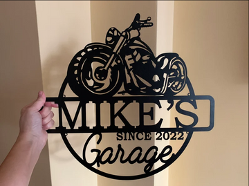 Custom Motorcycle Garage Sign Personalized Name - Cut Metal Sign