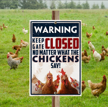 Warning Chicken Farm Keep Gate Closed - Funny Wall Art - Classic Metal Signs