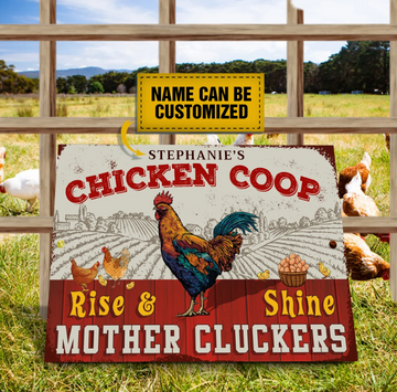 Personalized Chicken Coop Rise and Shine - Funny Wall Art - Personalized Classic Metal Signs