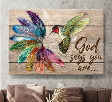 Jesus Hummingbird God says you are rainbow feathers - Matte Canvas