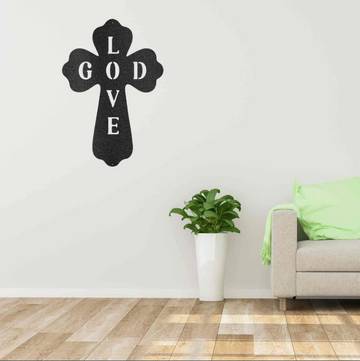 God Love Cross Metal House Sign