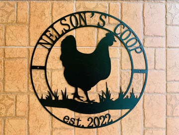 Personalized Metal Chicken Coop Sign, Custom Farm - Cut Metal Sign