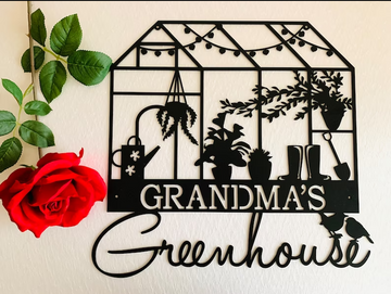 Personalized Greenhouse Name Sign Custom Garden Grandmas Plaque Metal Wall Art - Cut Metal Sign