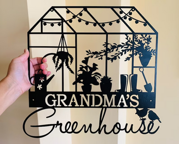 Personalized Greenhouse Name Sign Custom Garden Grandmas Plaque Metal Wall Art - Cut Metal Sign