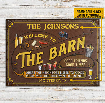 Personalized Welcome To The Barn Listen To Good Music - Funny Wall Art - Personalized Classic Metal Signs