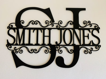 Two Split Letters Personalized Initials Wall Monogram 2 Custom Names - Cut Metal Sign