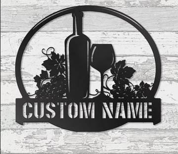 Wine bottle glasses grapes personalized Metal House Sign