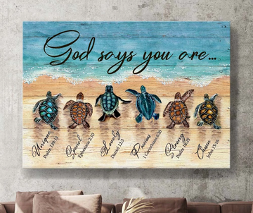 Sea turtle Sand beach painting God says you are- Matte Canvas