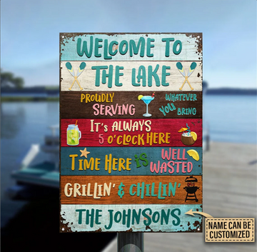 Personalized Welcome To The Lake Grillin' And Chillin' - Funny Wall Art - Personalized Classic Metal Signs