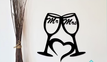 Two glasses heart Mr and Mrs - Cut Metal Sign