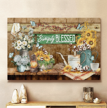 SIMPLY BLESSED, SUNFLOWER, WHITE FLOWER, BLUE BUTTERFLY - Matte Canvas