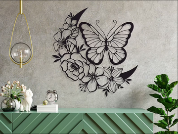 Butterfly And Floral Moon - Cut Metal Sign