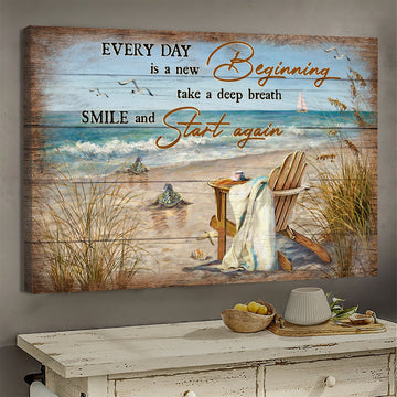 Sea Turtle On the beach Every day is a new beginning - Matte Canvas
