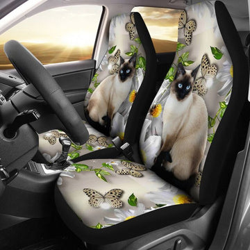Siamese Cat Flower With Butterfly - Car Seat Covers