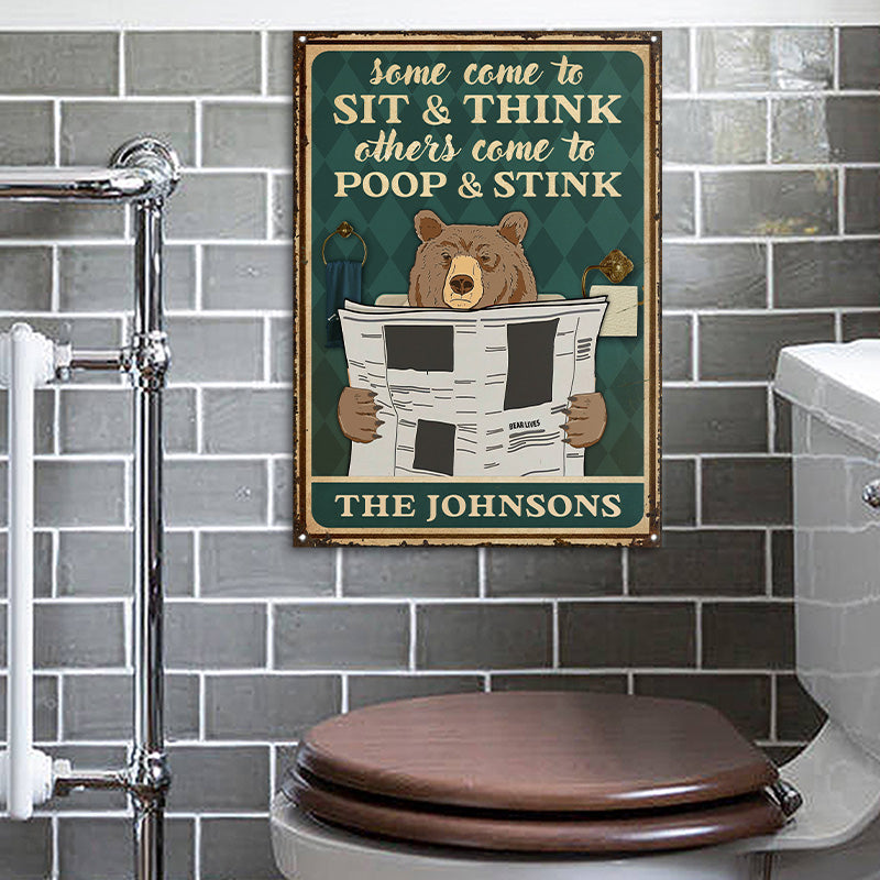 Sit And Think Bear Restroom Decor - Personalized Custom Classic Metal Signs