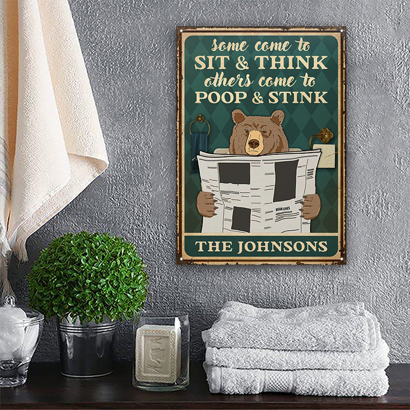 Sit And Think Bear Restroom Decor - Personalized Custom Classic Metal Signs