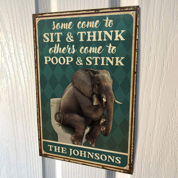 Sit And Think Elephant Restroom Decor - Personalized Custom Classic Metal Signs