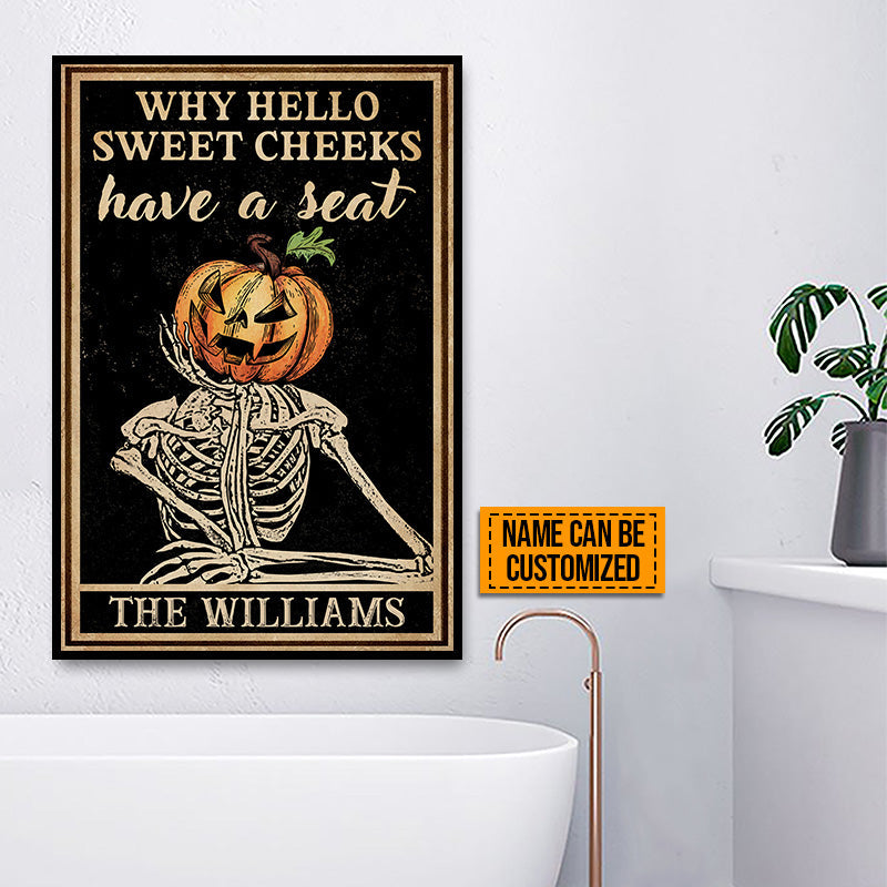 Skull Skeleton Goth Halloween Pumpkin Why Hello Sweet Cheeks Custom Poster