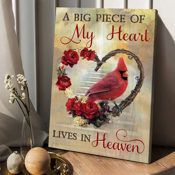 Flower wreath Cardinal drawing A big piece of my heart lives in heaven - Matte Canvas