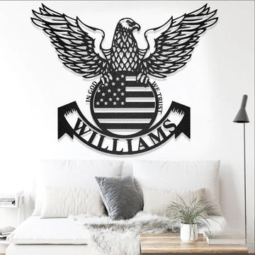Sanford Sea Eagle American Flag Independence Day In god We trust - Personalized Metal Sign