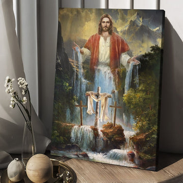 Jesus painting Waterfall Beautiful forest - Matte Canvas