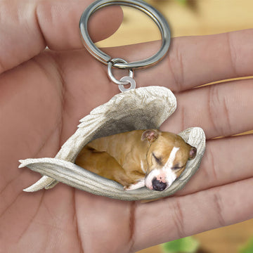 Stafford Shire Bull Terr Sleeping Angel Acrylic Keychaine Dog Sleeping Keychain, Stafford Shire Bull Terr Lover