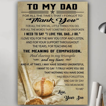 To My Dad From Son Baseball Poster Gift For Dad