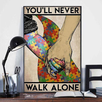 You'll Never Walk Alone Puzzle Piece Hand Autism Awareness - Matte Canvas