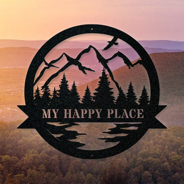 My Happy Place Mountain - Cut Metal Sign