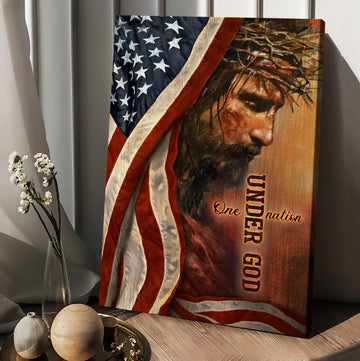 The face of Jesus American flag One nation under God - Matte Canvas