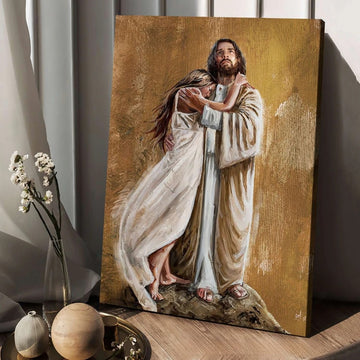 The savior, Jesus hug, In the arms of his love - Matte Canvas