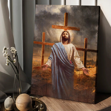 Old rugged cross, Jesus painting, Black cloud - Matte Canvas
