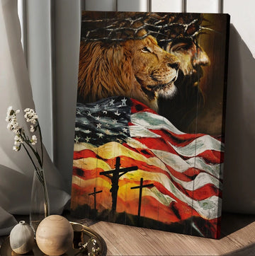 American flag Jesus Christ The Lion of Judah - Matte Canvas