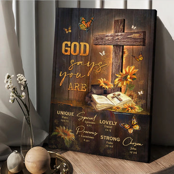 Unique cross, Sunflower garden, Antique bible, God says you are - Matte Canvas