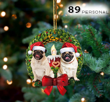 Pug Cute Tiny Candles For Christmas Holiday - One Sided Ornament