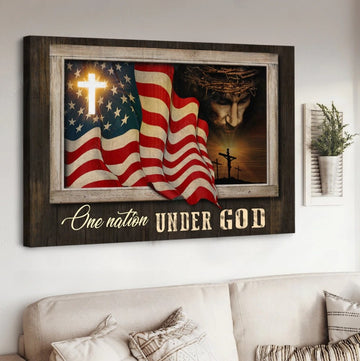 Vintage American flag Unique cross One nation under God - Matte Canvas