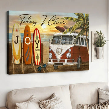 Vintage bus, Summer vibe, Pretty sunset, Today I choose joy - Matte Canvas